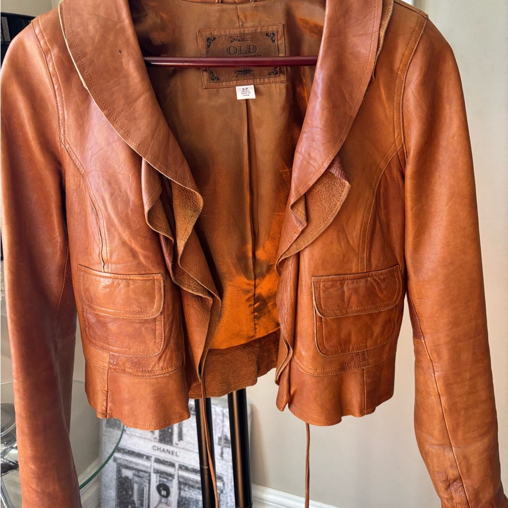 Old Navy Brown Leather Tie-Front Jacket - Picture 2 of 12